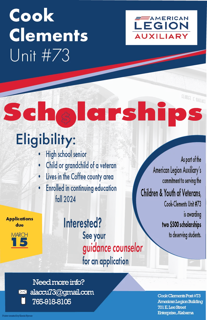 Poster advertising American Legion Auxilliary Scholarships